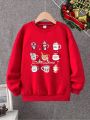 Tween Boy Cartoon And Letter Graphic Thermal Lined Sweatshirt