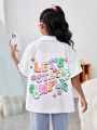 SHEIN Kids Cooltwn Girls' Casual Loose Woven Short Sleeve Shirt For Daily Wear