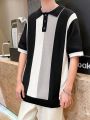 Men'S Contrast-Color Polo Collar Short Sleeve Knit Top