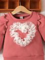 Baby Girls' Sweatshirt, Casual Simple Style With Mushroom Edges And Heart Pattern, Comfortable And Loose, Spring & Autumn