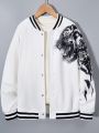 SHEIN Kids Cooltwn Boys' White Single-breasted Long Sleeve Jacket With Tiger Logo Printed On The Sleeve