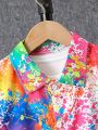 SHEIN Kids EVRYDAY Tween Boy Ink-Splatter Printed Short Sleeve Shirt And Shorts Set