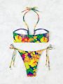 SHEIN Swim Vcay Women's Tropical Plant Flower Printed Swimwear Set