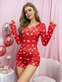 Women's Letter & Heart Printed Pajama