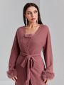 SHEIN Modely Decor Strapless Knit Dress + Long Cardigan Coat Women's 2 Piece Set