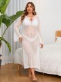 SHEIN Swim BohoFeel Plus Size Women's Knitted Hollowed-Out Cover Up Dress With Heart Cut Out Design
