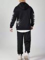 ROMWE Goth Men's Hooded Sweatshirt And Sweatpants 2 Piece Set With Letter Print And Drawstring