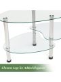 Oval Glass Coffee Table, Modern Accent Table for Living Room, 2-Tier for Storage Space, 4 Metal Legs, for Apartment Small Space, Corner Table Side Table