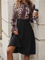 SHEIN Lady Women's Leopard Print Ruffle Sleeve Shift Dress