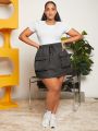 SHEIN CURVE+ Plus Size Women's Drawstring Waist Cargo Skirt With Pockets