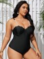 Ladies' Solid Color Pearl Straps Plus Size One-Piece Swimsuit