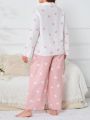 Plus Heart Print Contrast Piping PJ Set