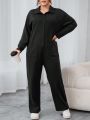 SHEIN Essnce Plus Size Solid Color Long Sleeve Jumpsuit With Button Closure For Casual Wear