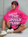 Women's Loose Drop Shoulder Hooded Casual Letter Print Sweatshirt