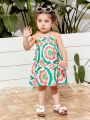 SHEIN Baby Girl Summer Holiday Floral Print Patchwork Spaghetti Strap Dress