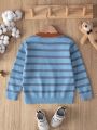 SHEIN Kids QTFun Young Boy Striped & Cartoon Graphic Contrast Trim Sweater