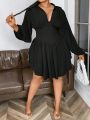 Women's Plus Size Lantern Sleeve V-neck Belted Dress