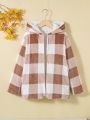 SHEIN Tween Girl Buffalo Plaid Pattern Hooded Teddy Lined Coat