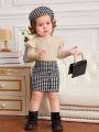 SHEIN Baby Girl Slim-Fit Houndstooth Dress With Hat