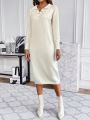 SHEIN Essnce Polo Neck Drop Shoulder Sweater Dress