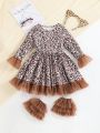 Little Girls' Leopard Print Patchwork Mesh Dress