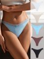 SHEIN 5pcs/Set Women'S Solid Color Lace Trimmed Thongs