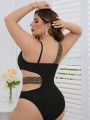 SHEIN Swim Chicsea Women'S Plus Size Asymmetrical Shoulder Cut Out One Piece Swimsuit