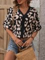 Women'S Loose Fit Printed V-Neck Casual Shirt