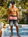 Men'S Striped Drawstring Waist Beach Shorts