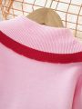 Young Girl Strawberry Pattern Statement Collar Cardigan