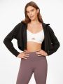 GLOWMODE Modal Silk Touch Zip-Up Cropped Turtleneck Logo Jacket