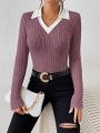 Contrast Collar Ribbed Knit Tee