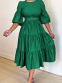 Plus Size Round Neck Lantern Sleeve Dress