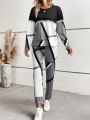 Colorblock Drop Shoulder Sweatshirt & Drawstring Waist Pants