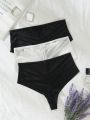 3pcs Contrast Mesh Panty