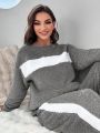 Color-Block Plush Long Sleeve Home Wear Top