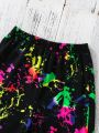 SHEIN Kids HYPEME Cut Out Tank Top & Splash Ink Print Pant