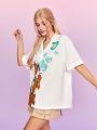 SCOOBY-DOO X SHEIN Men's Oversized Shirt With Cartoon Dog Pattern And Heart-Shaped Detail