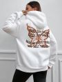 Women's Simple And Cute Hooded Sweatshirt With Butterfly And Letter Pattern