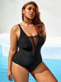 SHEIN Swim BAE Women's Textured Plus Size One Piece Swimsuit In Black