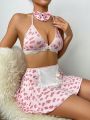 Women's Leopard Print Sexy Underwear 3-piece Set