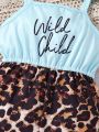 Infant Baby Girls' Letter & Leopard Print Sleeveless Romper Shorts