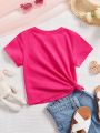 Young Girls' Casual Letter Print Short Sleeve T-Shirt Suitable For Summer