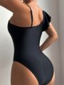 SHEIN Swim Chicsea Women's Solid Color Asymmetrical Neckline One-piece Swimsuit