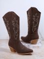 Floral Embroidered Side Zipper Boots