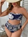 SHEIN Swim Chicsea Plus Size Women'S Floral Printed Bandeau Bikini Swimsuit Set