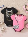 Baby Girl 2pcs/Set Cute Pattern Printed Short Sleeve Rompers For Spring And Summer