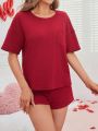 Solid Color Waffle Knit Loungewear Set