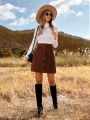 SHEIN LUNE Buttoned Corduroy Straight Skirt