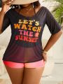 SHEIN Swim Vcay Plus Size Women'S Slogan Print Tank Bikini Set, 3pcs